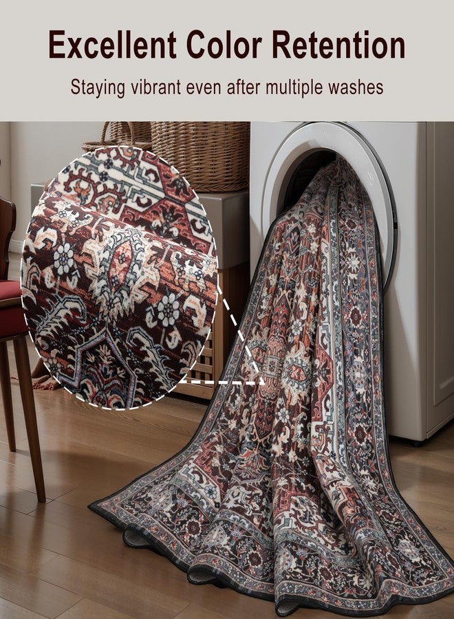 SERISSA 2x3 Rugs for Entryway, Washable Non Slip Small Area Rug Door Mat Indoor Entrance, Soft Low Pile Vintage Oriental Throw Carpet for Kitchen Bedroom Bathroom, Burgundy/Dark Teal - Image 5